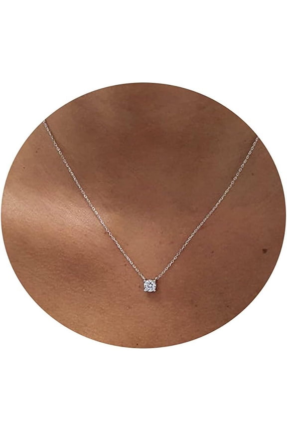 Cz Diamond Necklace For Women Dainty Layered Cubic Zirconia Solitaire Pendant Necklace Gold Plated Waterdrop Shape Square Emerald Green Cz Simulated Diamond Bridesmaid Necklace[o779]