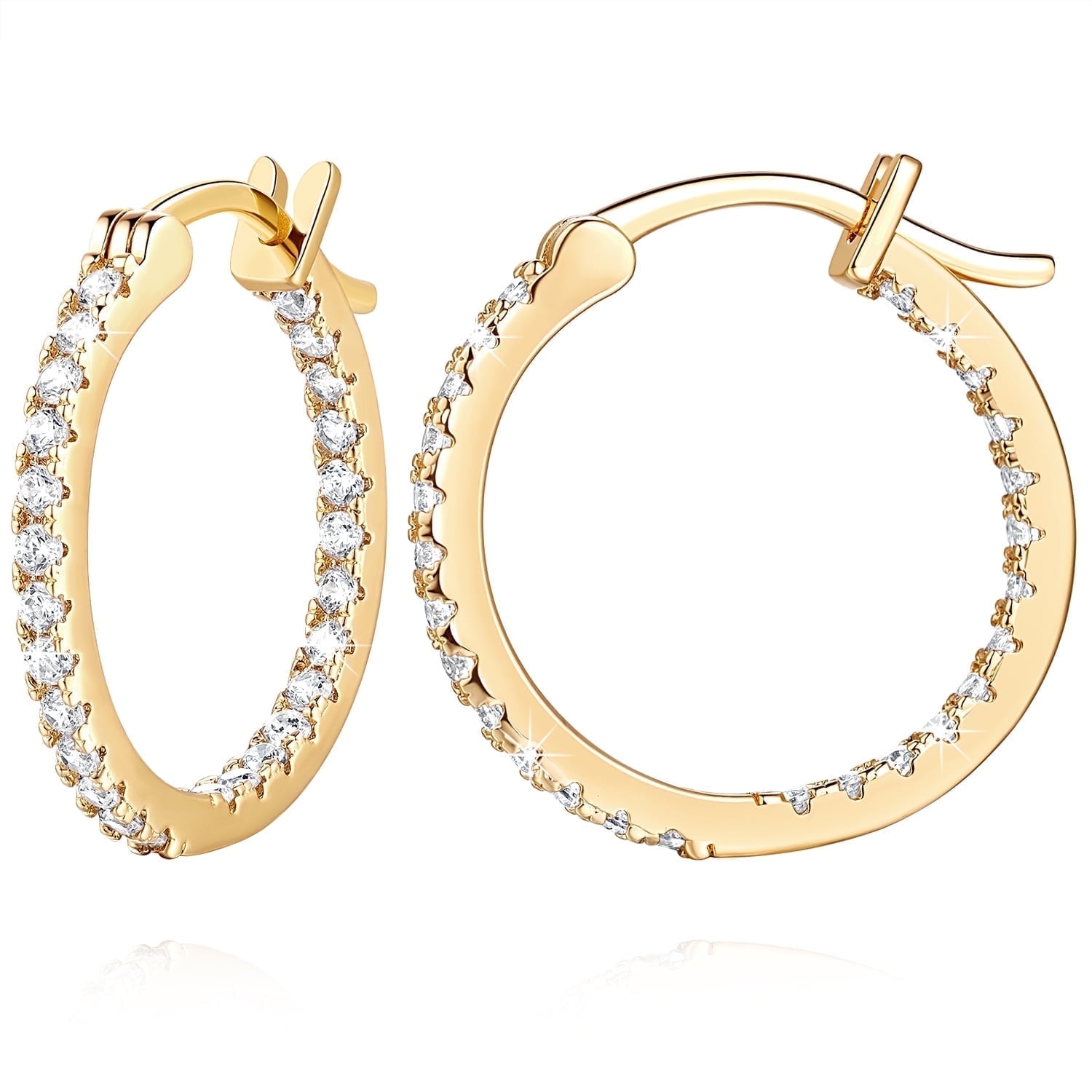 14K Gold Hoop Earrings with Dual-sided Cubic Zirconia Hypoallergenic Gold Earrings for Women 20mm