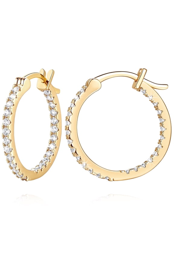 14K Gold Hoop Earrings with Dual-sided Cubic Zirconia Hypoallergenic Gold Earrings for Women 20mm