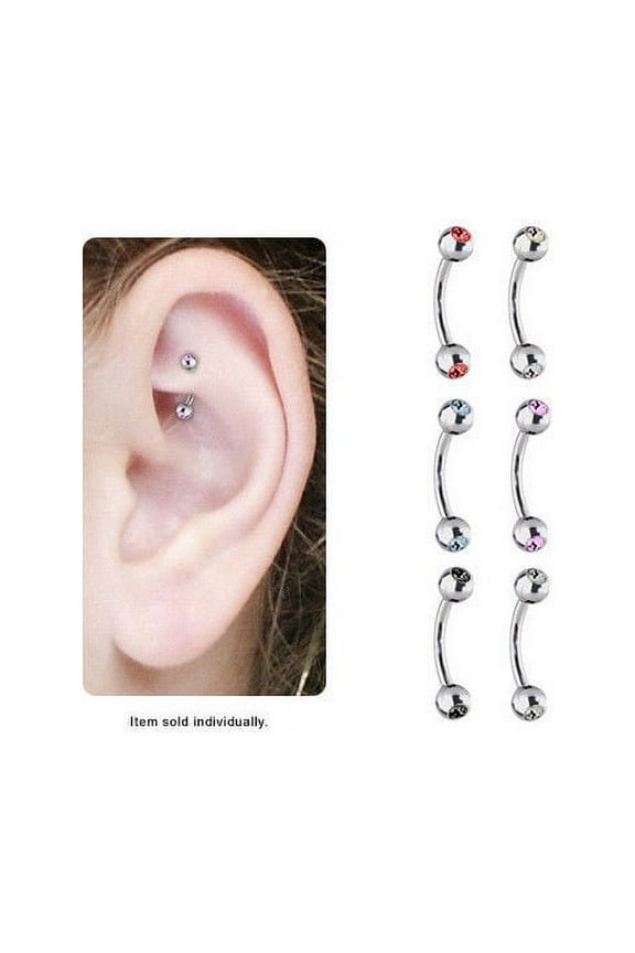 Cz Gems High Polish Titanium Curved Rook Earring