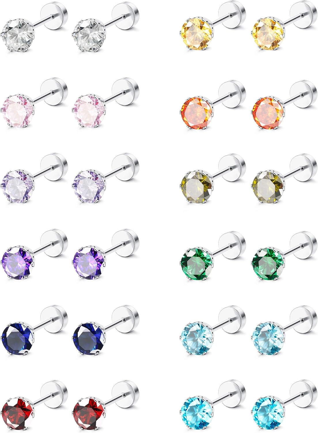 Cz Stud Earrings For Women Men Stainless Steel Cubic Zirconia Screwback Earrings Set[Z7455]