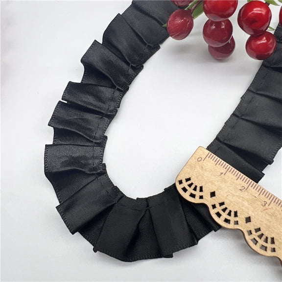 Czrvbag Black Satin Ruffle Ribbon Trim 2.5cm Wide 10 Yards Single Layer Pleated Fabric Ribbon for Crafts Sewing