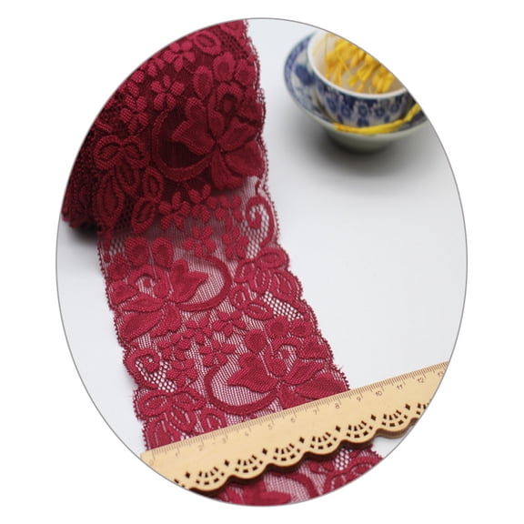 Czrvbag Burgundy Lace Ribbon 10 Yards 9cm Wide, Soft Lace Fabric Trim Multipurpose Lace String, Elastic lace Trim for Clothing Accessories, Lingerie and Dress Webbing