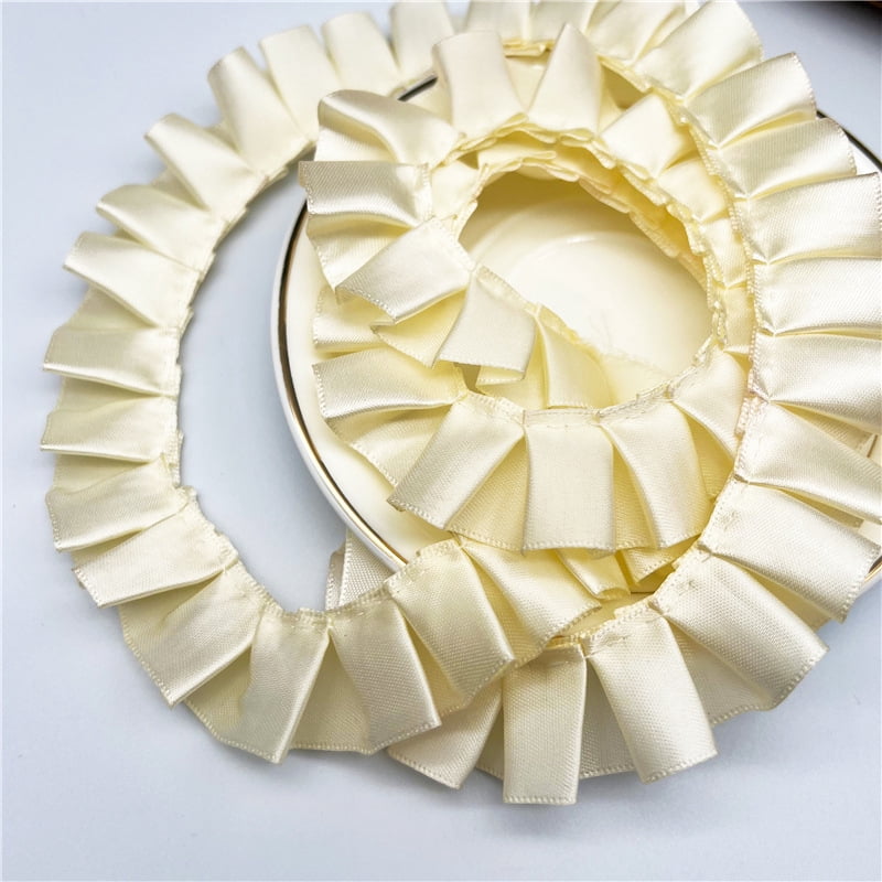 Satin Ruffle Ribbon Czörvbag Light yellow Satin Ruffle Ribbon Trim 2.5cm Wide 10 Yards ...