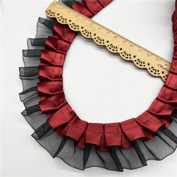 Czrvbag Ruffle Lace Trim Ribbon 4cm Wide 20 Yards Satin Pleated Lace Ribbon for Crafts Sewing DIY(black red)