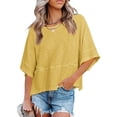 thumbnail image 1 of Czanzd Women's 3/4 Sleeve Crewneck T-Shirt Loose Fit Solid Color Casual Summer Tee(Yellow,L), 1 of 5