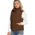 thumbnail image 1 of Czanzd Women's Corduroy Stand Collar Puffer Vest Warm Puffy Outerwear(Camel,M), 1 of 9