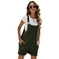 thumbnail image 1 of Czanzd Women's Cotton Linen Short Rompers with Adjustable Straps and Pockets,Army-Green,M, 1 of 8