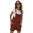 thumbnail image 1 of Czanzd Women's Cotton Linen Short Overalls Adjustable Straps Loose Fit Summer Romper with Pockets(Red,XL), 1 of 8