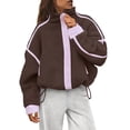 thumbnail image 1 of Czanzd Women's Sherpa Fleece Zip-Up Jacket Contrast Fall Winter Warm Sweatshirt(Brown,XL), 1 of 6