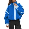 thumbnail image 1 of Czanzd Women's Sherpa Fleece Zip-Up Jacket Contrast Fall Winter Warm Sweatshirt(Blue,S), 1 of 6