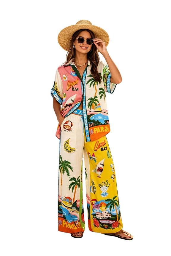Women's Summer Botanical Print 2-piece Set - Yellow, Small
