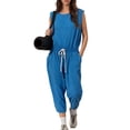 thumbnail image 1 of Czanzd Women's Backless Athletic Jumpsuit Wide Leg Sleeveless Romper with Pockets,Blue,XS, 1 of 7