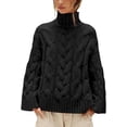 thumbnail image 1 of Czanzd Womens Cable Knit Turtleneck Sweater Oversized Loose Pullover Tops-Black,XL, 1 of 8