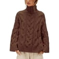 thumbnail image 1 of Czanzd Womens Cable Knit Turtleneck Sweater Oversized Loose Pullover Tops-Brown,M, 1 of 8