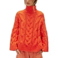 thumbnail image 1 of Czanzd Womens Cable Knit Turtleneck Sweater Oversized Loose Pullover Tops-Orange,L, 1 of 8