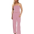 thumbnail image 1 of Czanzd Women's Striped Tube Top and Wide Leg Pants 2 Piece Outfit Set,S,Pink, 1 of 8