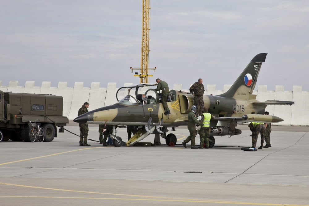Czech Air Force L-39ZA Albatros is being readied for flight Canvas Art - Timm ZiegenthalerStocktrek Images (35 x 23)