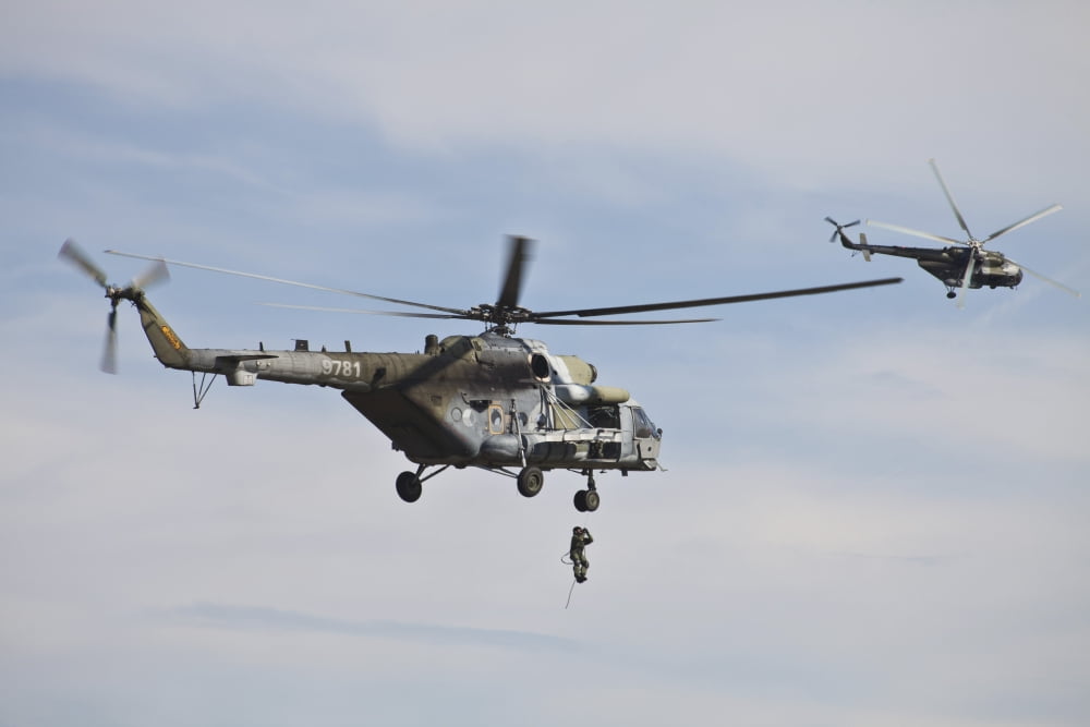 Czech Air Force Mi-171 Hips training for service Canvas Art - Timm ZiegenthalerStocktrek Images (18 x 12)