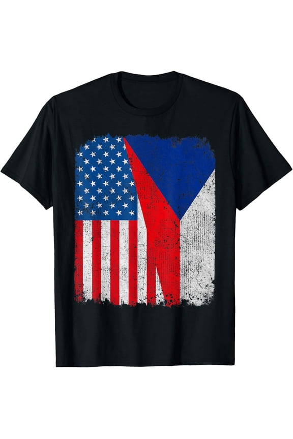 Czech American Flag Half USA Czech Republic Root Proud T-Shirtmen and women can wear, black, white, gifts.S,M,L,XL,2XL,3XL,493XL