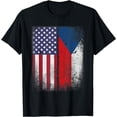 thumbnail image 1 of Czech American Flag T-shirt Czech Republic Usa Ceska mens t shirt，black，women，funny，misfits，men，journey，t-shirt, 1 of 4