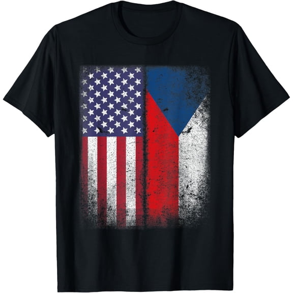 Czech American Flag T-shirt Czech Republic Usa CeskaMen and women, Black T-shirt, size: Extra large S-4XL