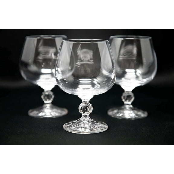 Czech Bohemian Crystal Glass Set of 6 Snifter Glasses 8oz./250ml. ''Sterna'' Vintage Design Elegant Stem Goblets Cognac Brandy Calvados Whiskey Birthday Wedding Housewarming Anniversary
