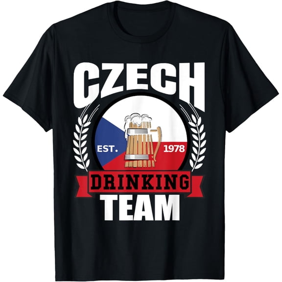 Czech Drinking Team Funny Republic Flag Beer Party Gift Idea T-ShirtMen and women, Black T-shirt, size: Extra large S-4XL