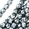 thumbnail image 1 of Czech Fire Polished Glass Beads 4mm Round Full Pearlized - Silver On Jet (50), 1 of 2