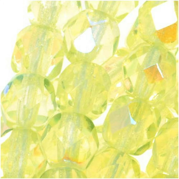Czech Fire Polished Glass Beads 6mm Round Yellow Jonquil AB (25)