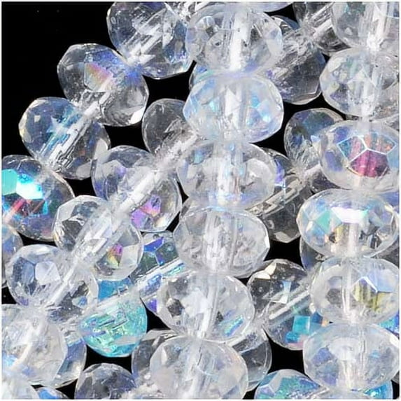 Czech Fire Polished Glass, Donut Rondelle Beads 5x3mm Crystal AB (25)
