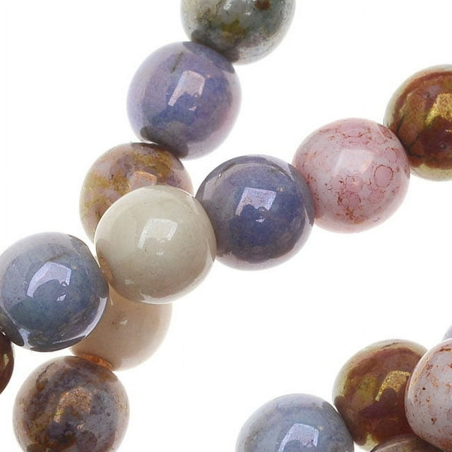 Czech Glass Beads, Round Druks 6mm, 1 Strand, Opaque Luster Mix