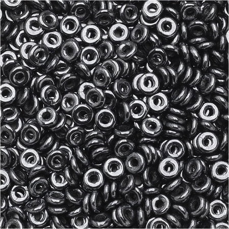 Czech Glass Flattened O Beads, 3.8x1mm, 8 Gram Tube, Hematite