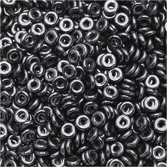 Czech Glass Flattened O Beads, 3.8x1mm, 8 Gram Tube, Hematite