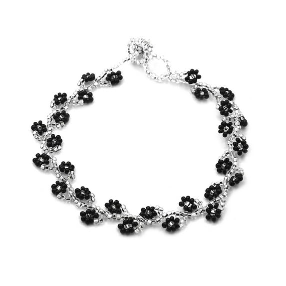 Czech Glass Seed Bead Floral Vine Flower Anklet - Womens Fashion Handmade Beadwork Jewelry Boho Accessories