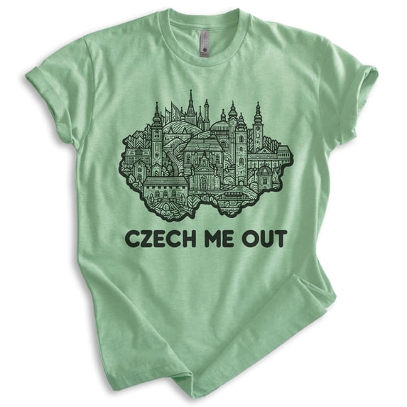 Czech Me Out T-shirt, Unisex Women's Men's Shirt, Czech Republic Prague Czechia Travel Europe Pun, Heather Apple Green, Small