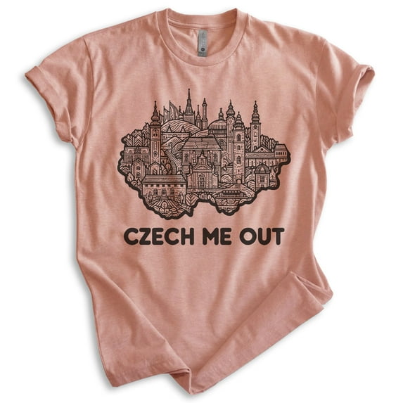 Czech Me Out T-shirt, Unisex Women's Men's Shirt, Czech Republic Prague Czechia Travel Europe Pun, Heather Sunset, X-Large