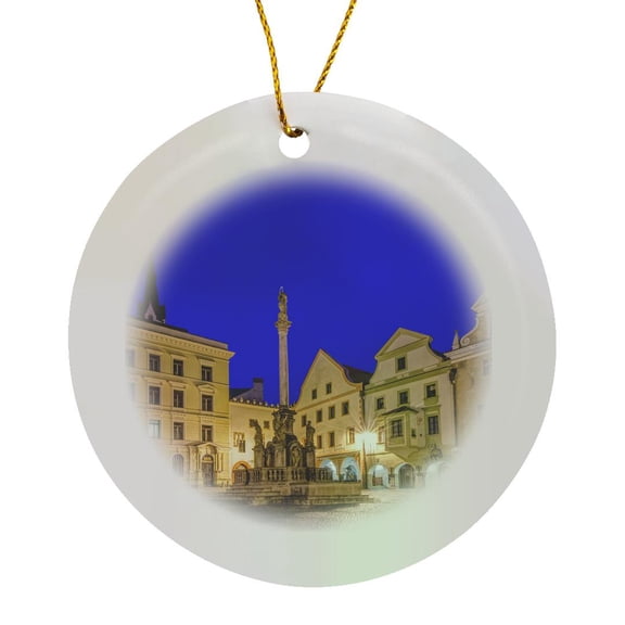 3drose, Czech Republic, Bohemia, Chesky Krumlov Town Square at Dawn., Circle Porcelain Ornament