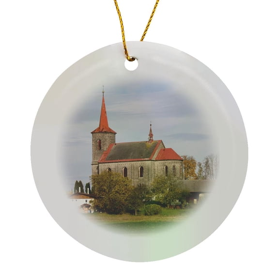 3drose, Czech Republic, Bohemia. Church in the Bohemian Countryside, Circle Porcelain Ornament