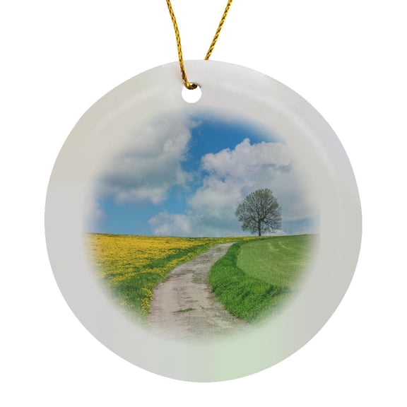 3drose, Czech Republic, Bohemia, Dirt Road and Tree., Circle Porcelain Ornament