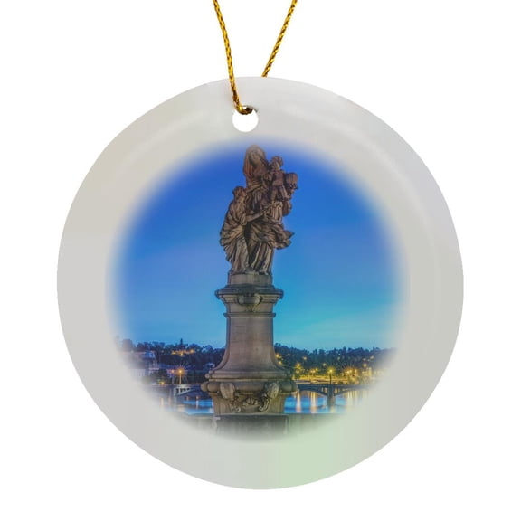 3drose, Czech Republic, Bohemia, Prague, Charles Bridge at Dawn., Circle Porcelain Ornament