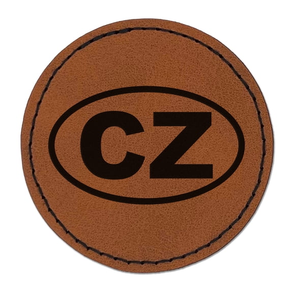 Czech Republic CZ 2.5" Faux Leather Round Engraved Iron-On Patch - Brown