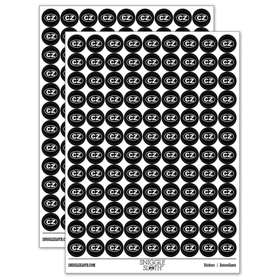 Czech Republic CZ 200+ Round Stickers - Black - Gloss Finish - 0.50" Size