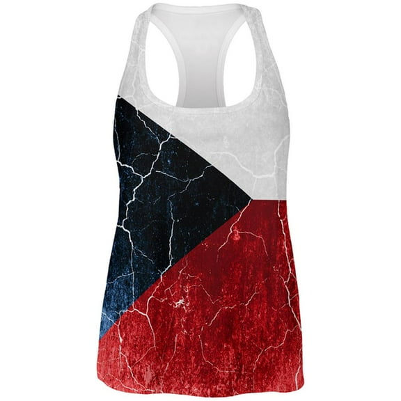 Czech Republic Flag Distressed Grunge All Over Womens Work Out Tank Top