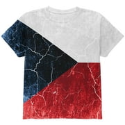 Czech Republic Flag Distressed Grunge All Over Youth T Shirt