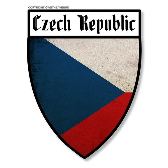 Czech Republic Flag Distressed Shield Vintage Style Sticker Decal 3.5"