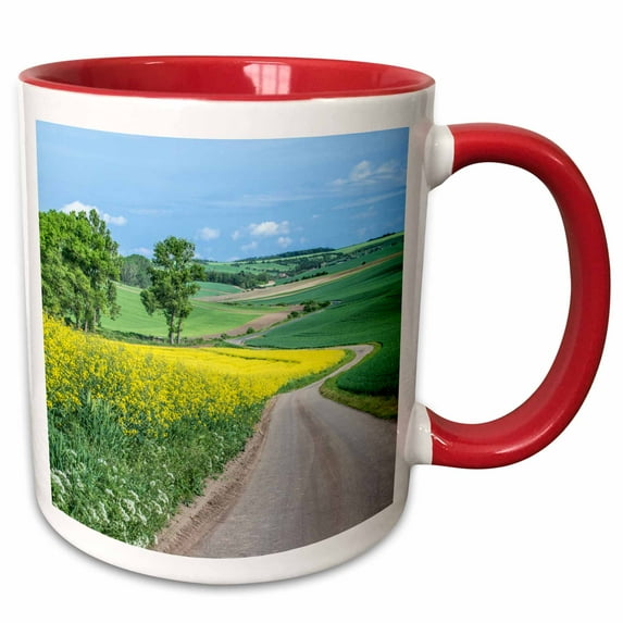 3drose, Czech Republic, Moravia, Spring Farm Fields., 11oz Two-tone Red Mug
