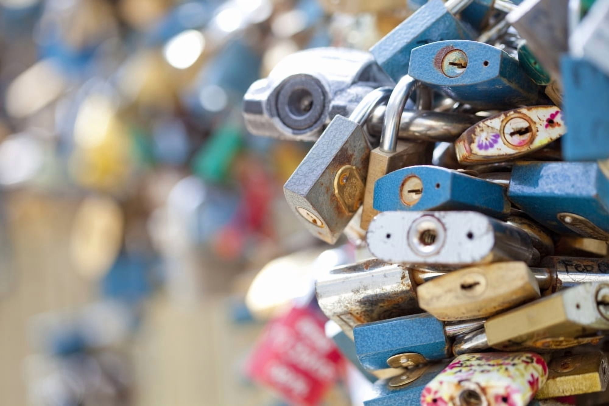 Czech Republic Prague - Abundance of Love Padlocks on Railings Canvas Art - Panoramic Images (27 x 9)