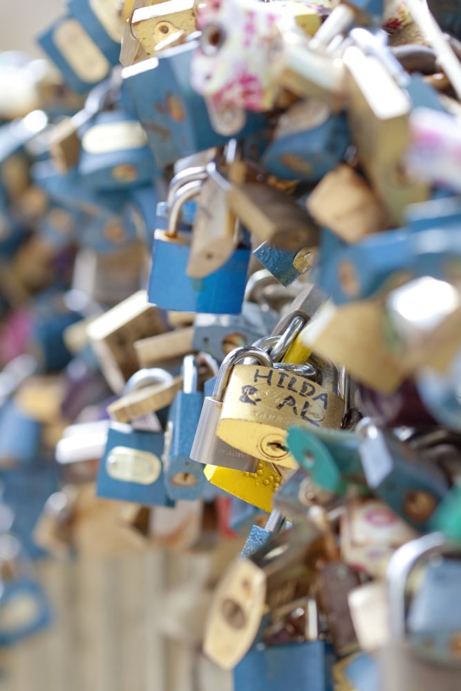 Czech Republic Prague - Abundance of Love Padlocks on Railings Canvas Art - Panoramic Images (27 x 9)