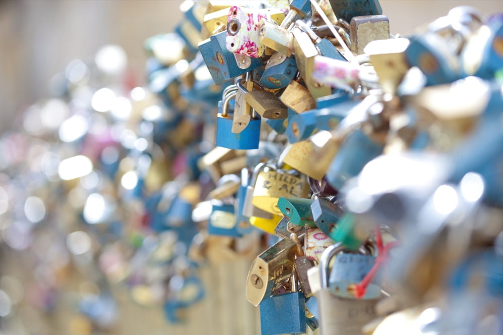 Czech Republic Prague - Abundance of Love Padlocks on Railings Canvas Art - Panoramic Images (27 x 9)